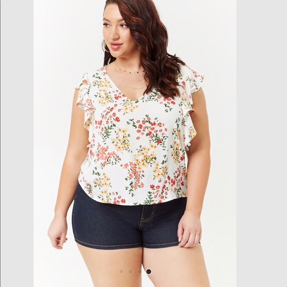 Plus size floral butterfly sleeve top - Picture 2 of 4